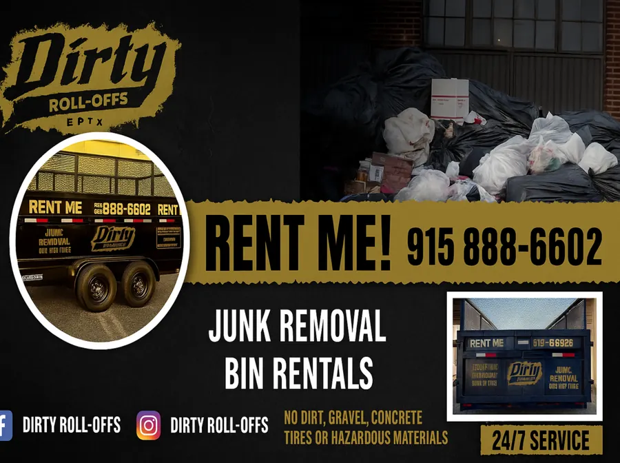 Dirty Roll-Offs junk removal and bin rental ad, 915-888-6602